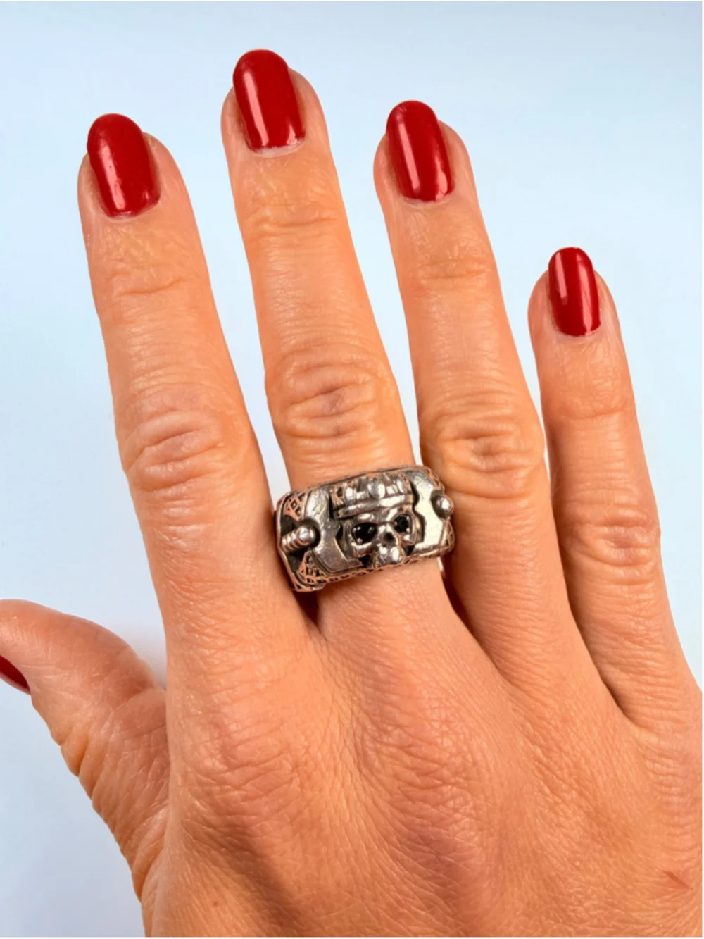 NightRider King's Ring Black Onyx Eyes 925 Sterling Silver Biker Ring $690